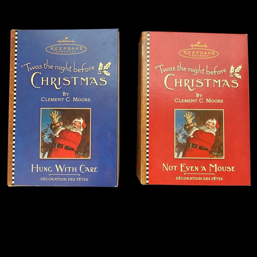 2 Vtg Hallmark Night Before Christmas Ornaments Volume 1 and 2 Clock & Stocking